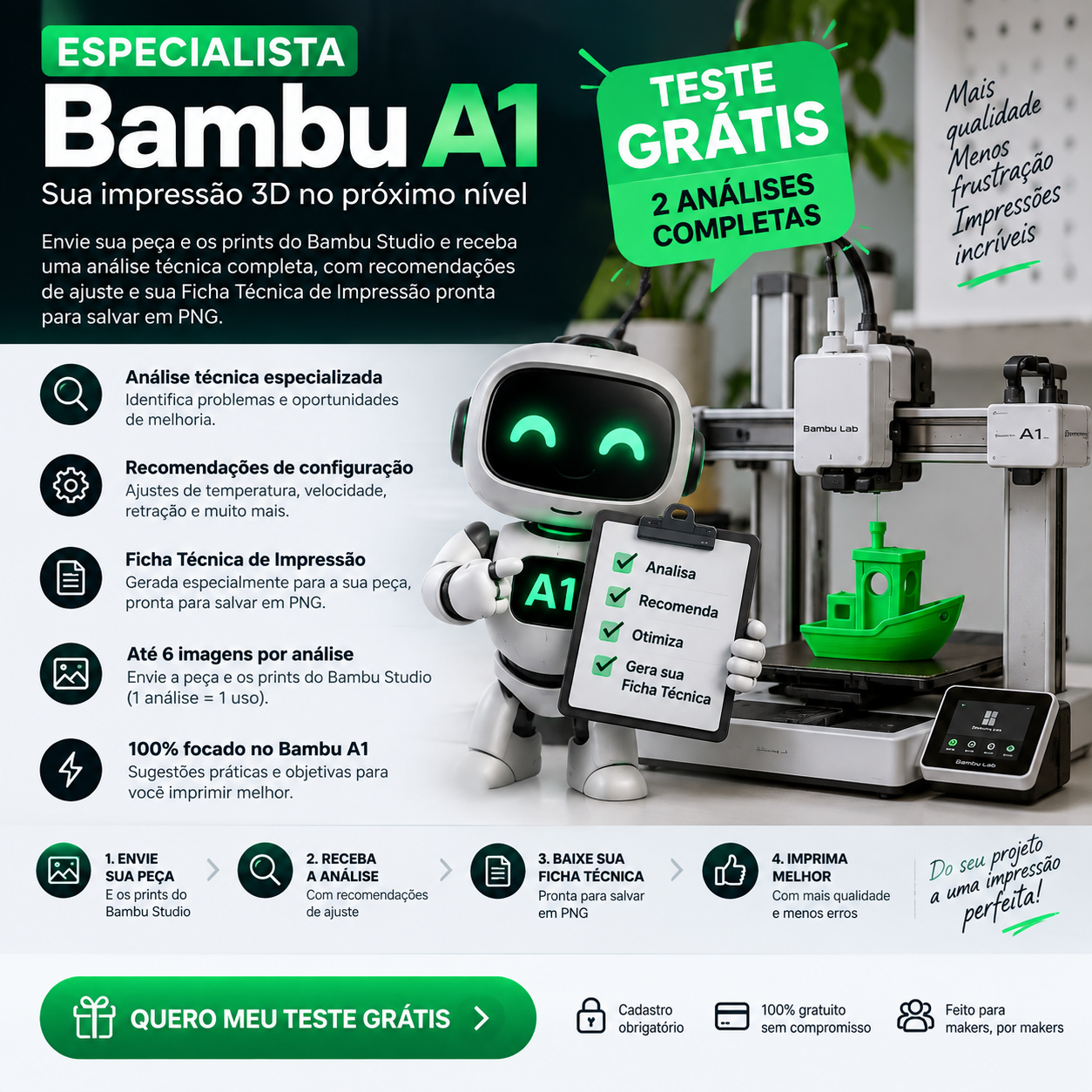 Especialista Bambu A1 – Teste Grátis